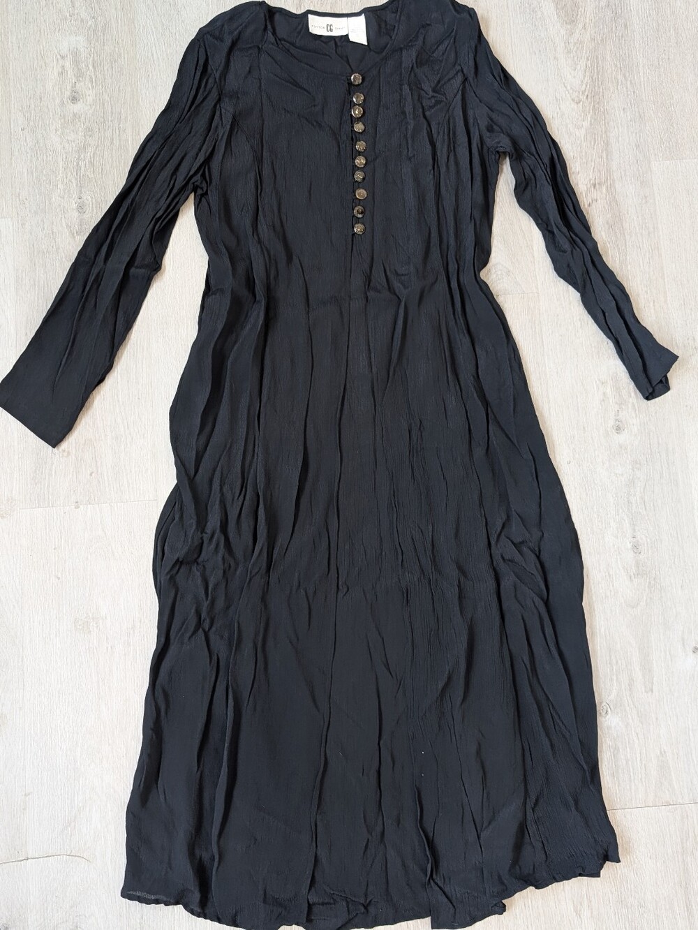 Cotton Ginny Black Minimalist Prairie Long-Sleeve Button Front Maxi Dress L - Picture 2 of 10